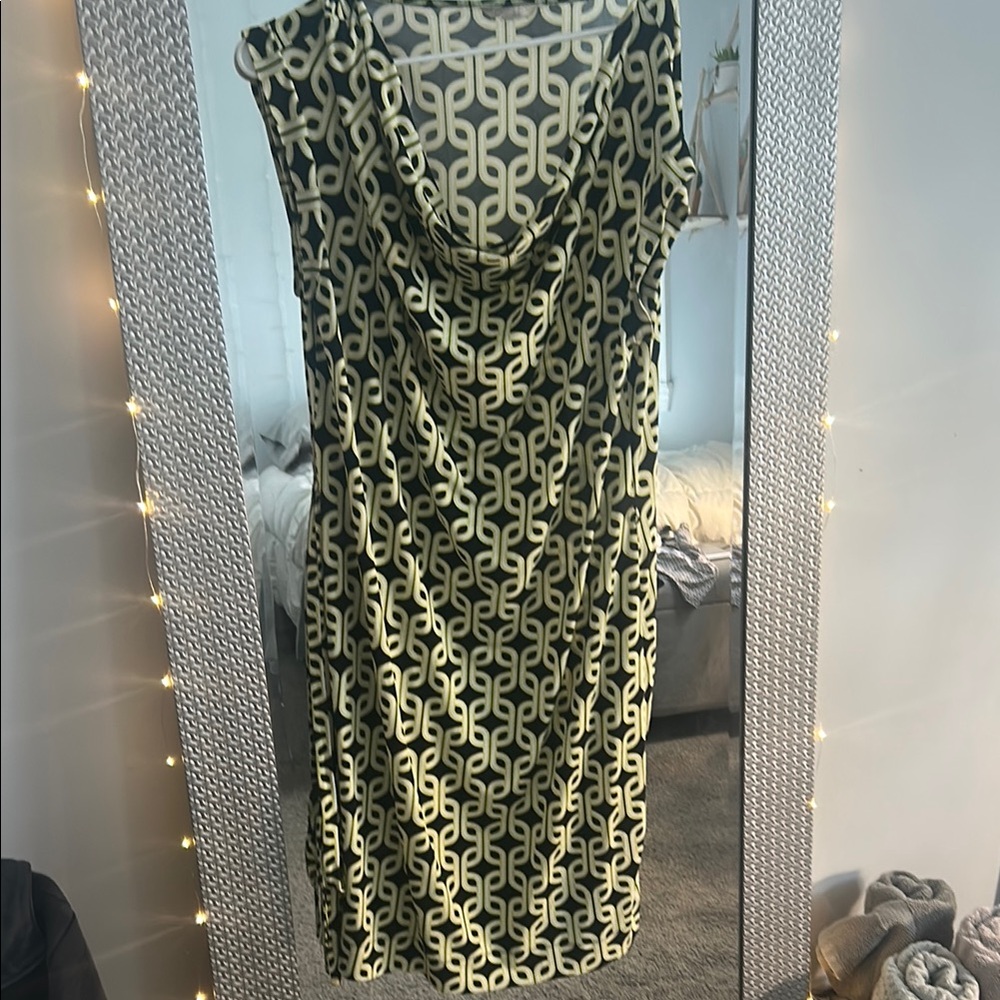 Banana Republic Green and White Cowl Neck Sheath Dress